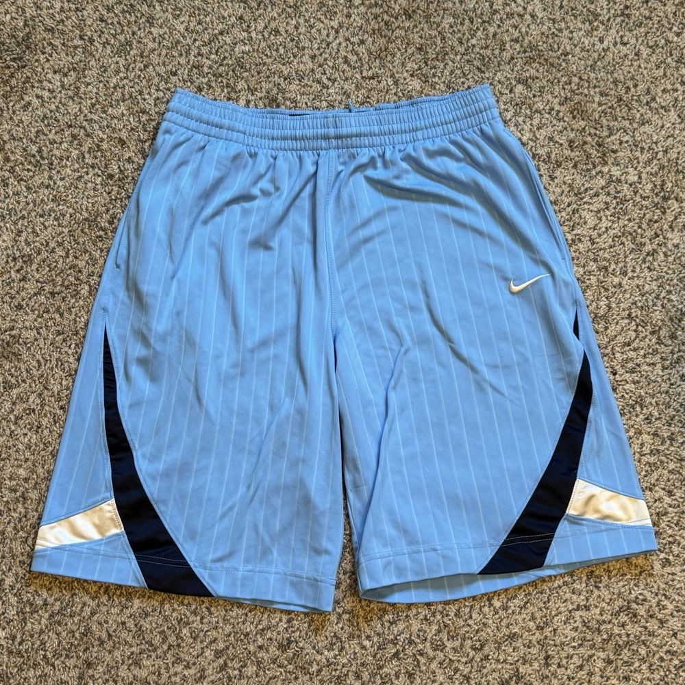 VTG Nike Basketball Shorts Mens M Carolina Blue Shiny Baggy Dazzle Silver Tag